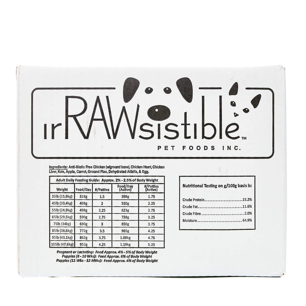 IrRAWsistible Bone-In Chicken Patties | Dog (10kg)