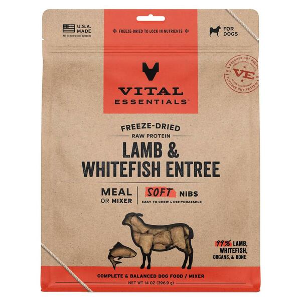 Vital Essentials Freeze-Dried Raw Entree &amp; Mixer Soft Nibs | Lamb &amp; Fish (14oz)