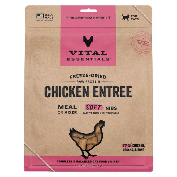 Vital Essentials Freeze-Dried Raw Entree &amp; Mixer Soft Nibs Chicken | Cat (12oz)