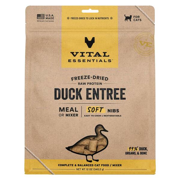 Vital Essentials Freeze-Dried Raw Entree &amp; Mixer Soft Nibs Duck | Cat (12oz)