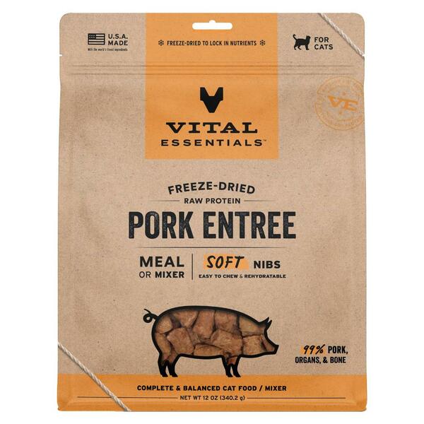 Vital Essentials Freeze-Dried Raw Entree &amp; Mixer Soft Nibs Pork | Cat (12oz)