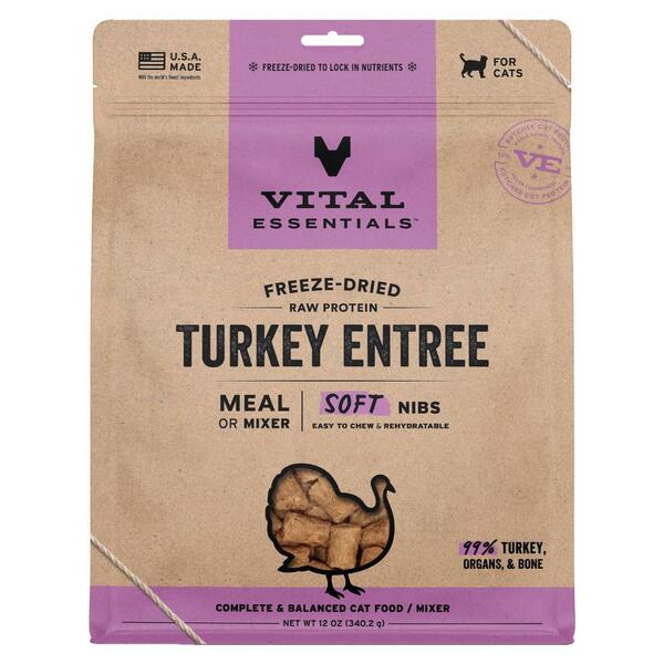 Vital Essentials Freeze-Dried Raw Entree &amp; Mixer Soft Nibs Turkey | Cat (12oz)