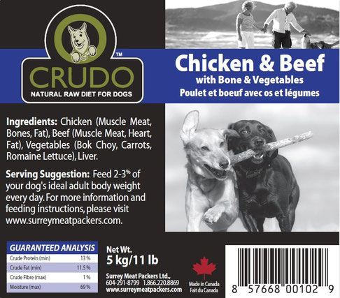 Crudo Beef &amp; Chicken with Bone &amp; Vegetables | Dog (11 lbs)