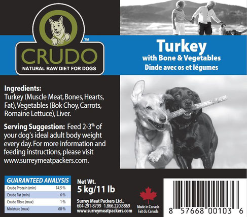Crudo Turkey with Bone &amp; Vegetables | Dog (11 lbs)
