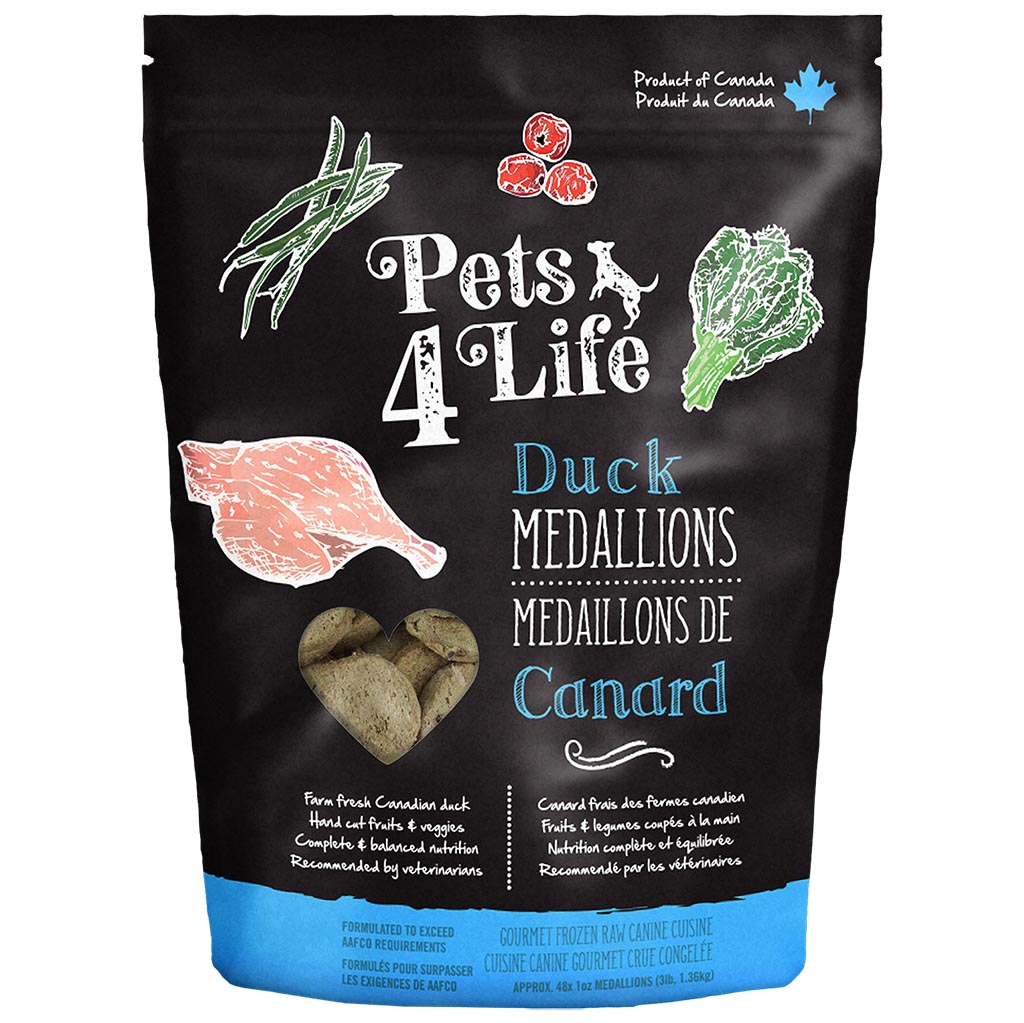 Pets 4 Life Grade 'A' Duck Medallions Raw Diet | Dog (3 lb)