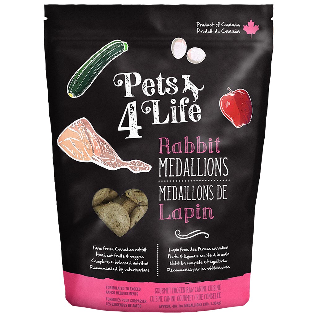 Pets 4 Life Grade 'A' Rabbit Medallions Raw Diet | Dog (3 lb)