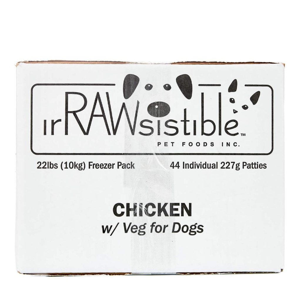 IrRAWsistible 227g Bone-In Chicken Patties | Dog (10kg Freezer Box)
