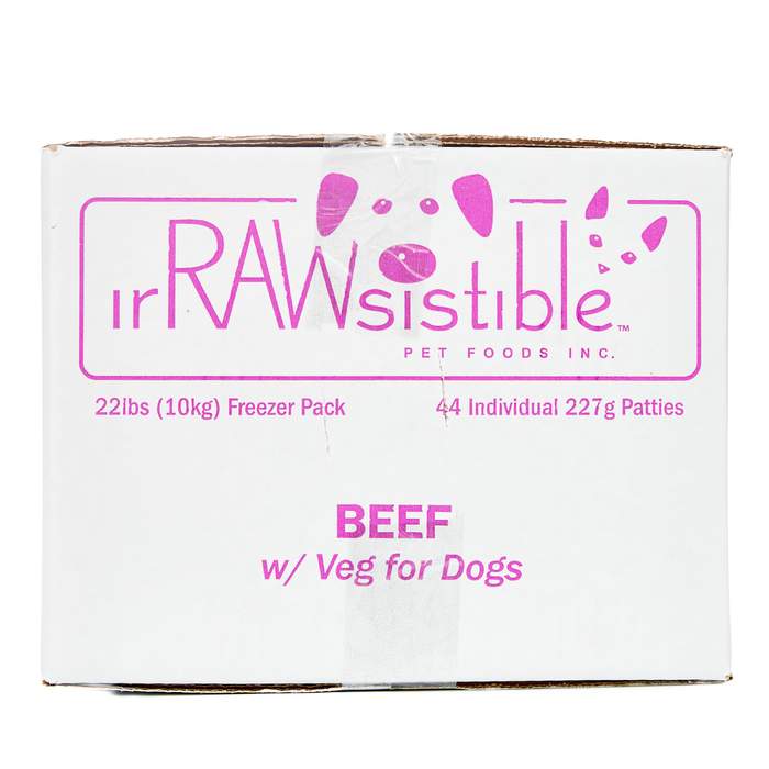 IrRAWsistible 227g Bone-in Beef Patties | Dog (10kg Freezer Box)