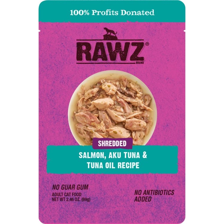 Rawz Shredded Salmon, Aku Tuna &amp; Tuna Oil Pouch | Cat (2.46oz)