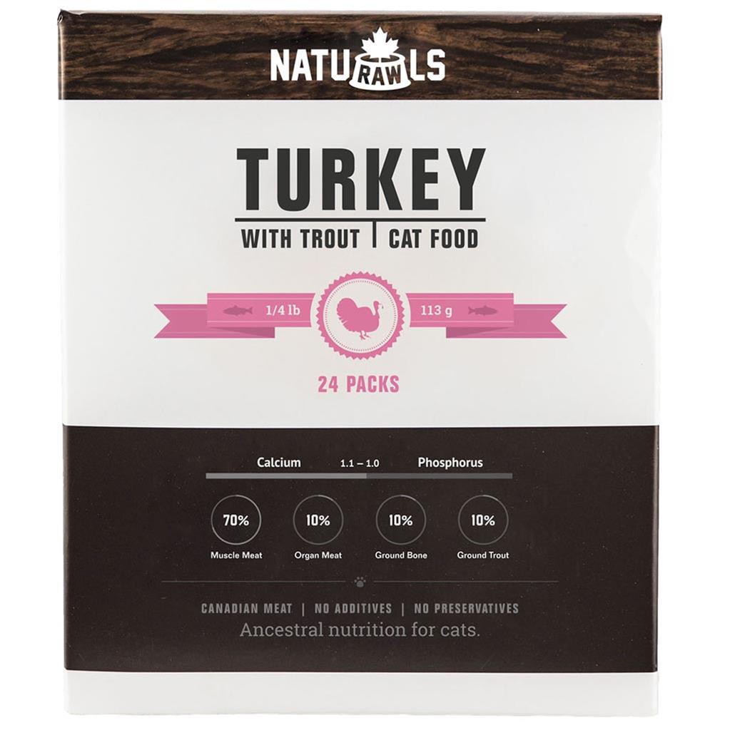 NatuRAWls Turkey &amp; Trout Raw Cat Diet (1/4 Lb) - 24pk