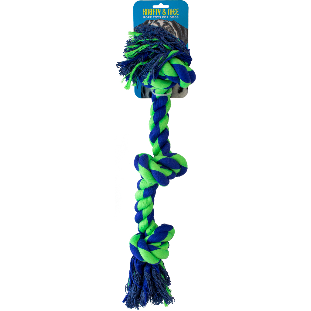 Knotty &amp; Nice Triple Knot Rope Toy | Blue/Green (20&quot;)