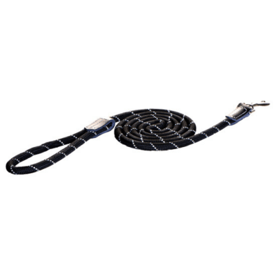 Rogz Reflective Rope Dog Leash | Black (1/2&quot; x 6')