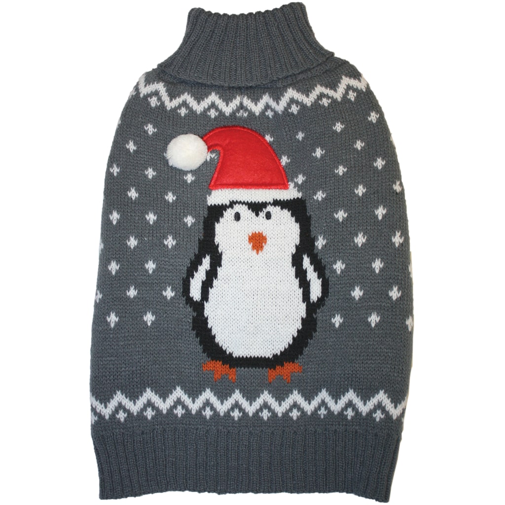 Fashion Pet Holiday Sweater | Gray Penguin