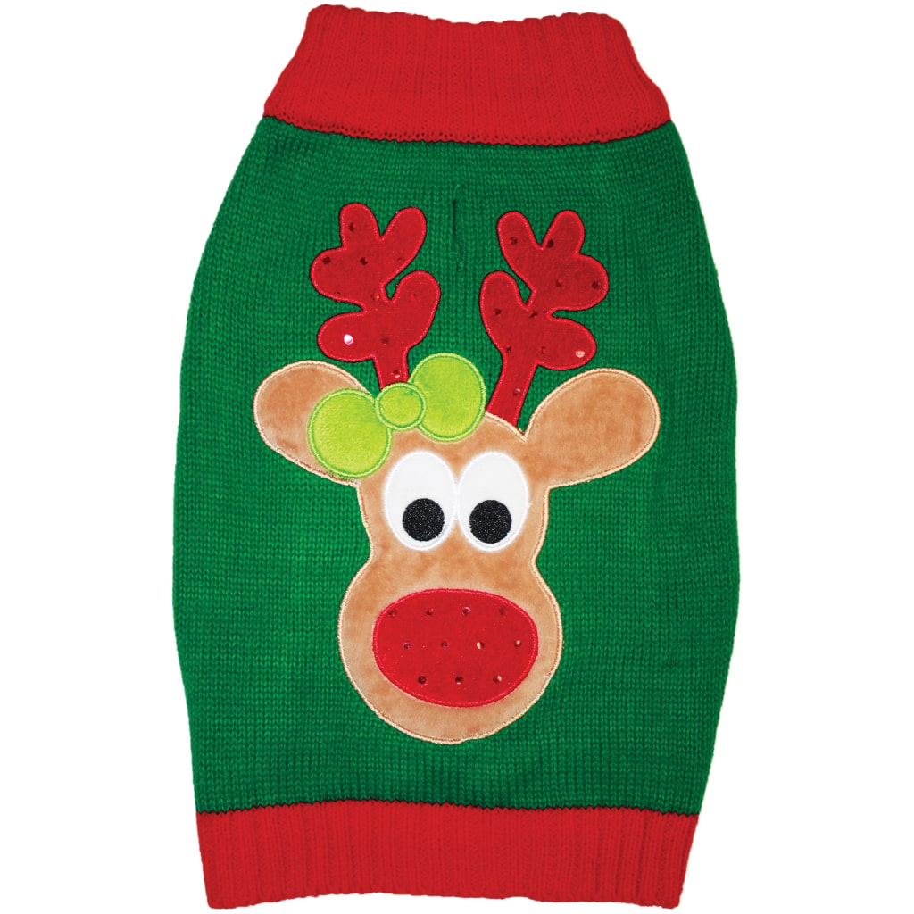 Fashion Pet Holiday Sweater | Green Reindeer