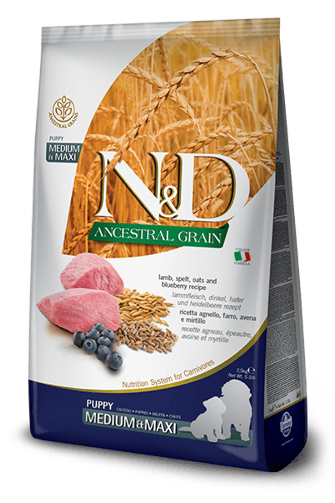 Farmina N&amp;D Ancestral Grain Puppy - Lamb &amp; Blueberries (Med/Maxi)