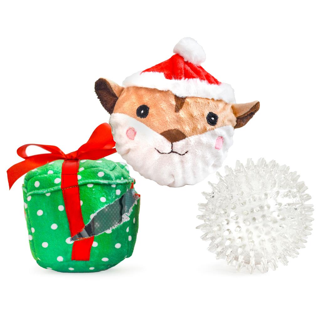 Patchwork Holiday Squirrel in a Present Prickle Ball (5&quot;)