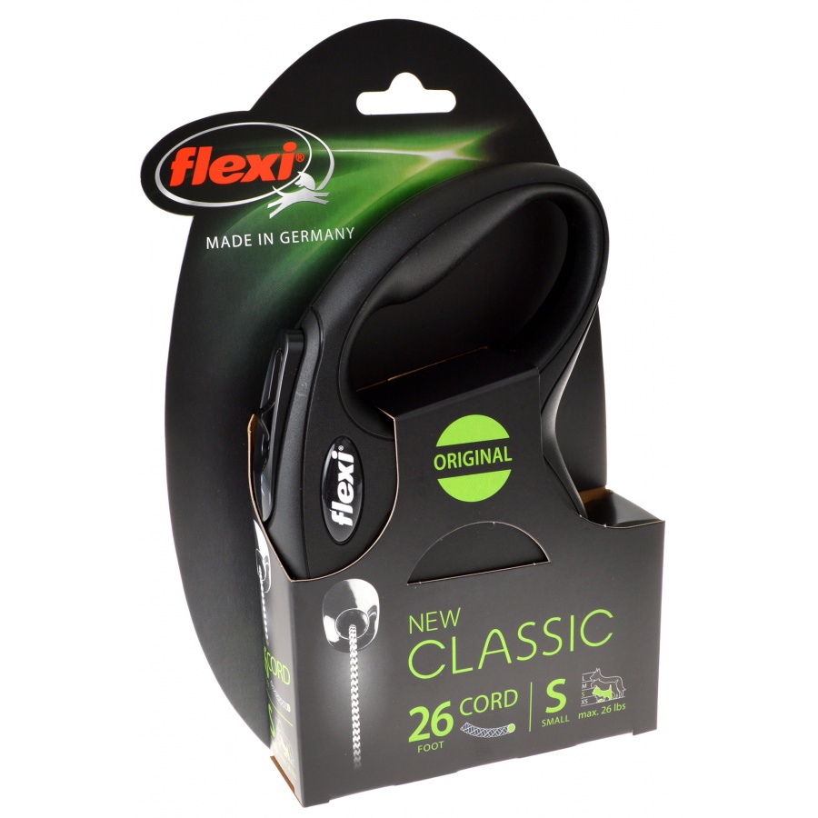 Flexi Classic Retractable Cord Dog Leash Black (8m Cord)
