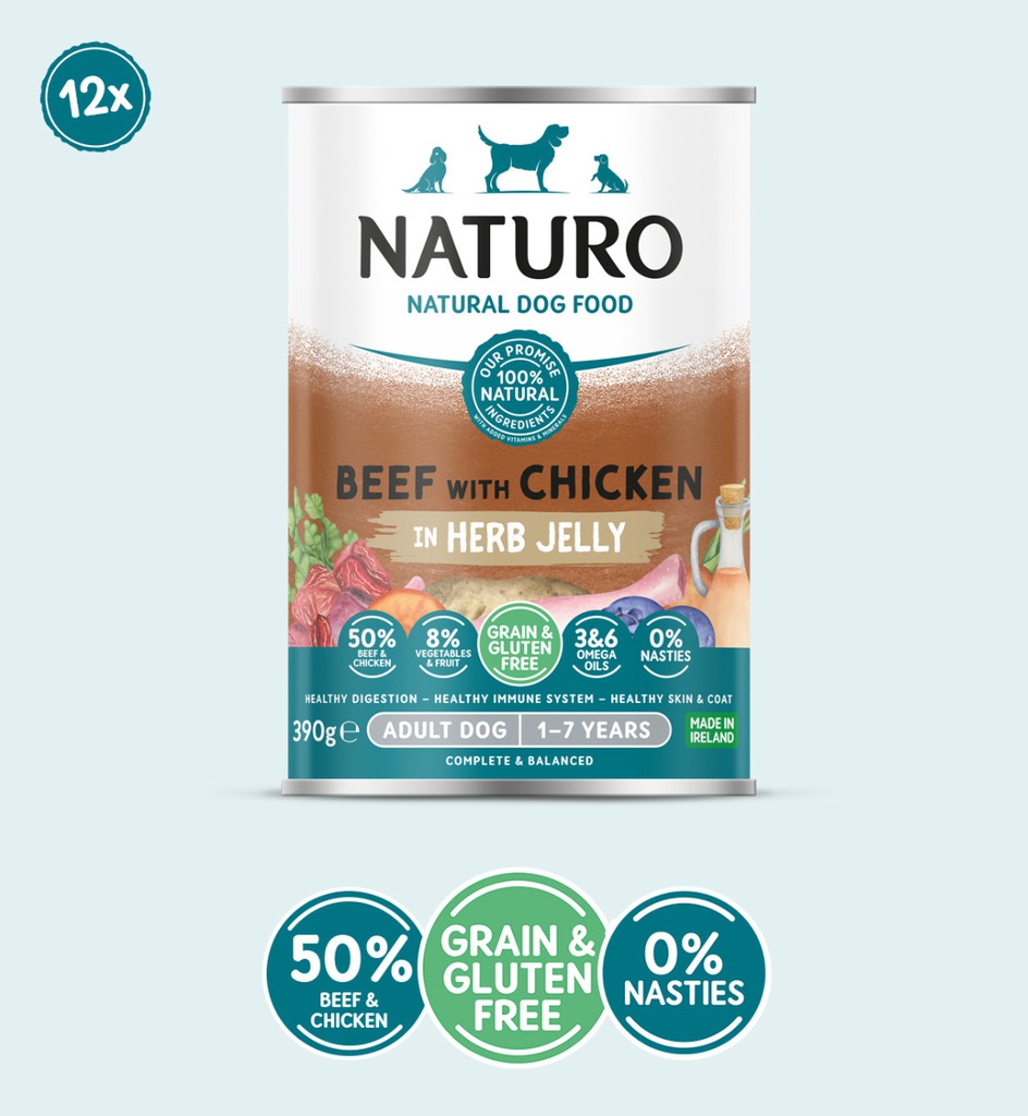 Naturo Grain &amp; Gluten Free Beef w/Chckn Herb Jelly| Dog (390g)