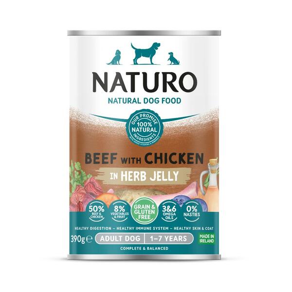 Naturo Grain &amp; Gluten Free Beef w/Chicken Herb Jelly | Dog (390g)