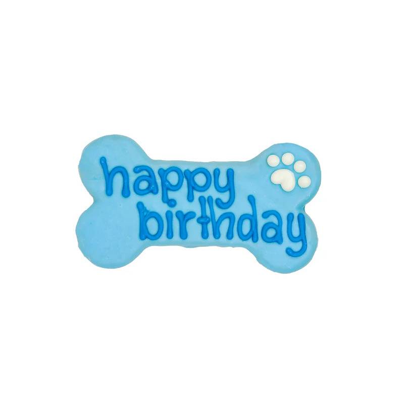 Bosco &amp; Roxy's Blue Happy Birthday Bone | Baked Cookie (6&quot;)