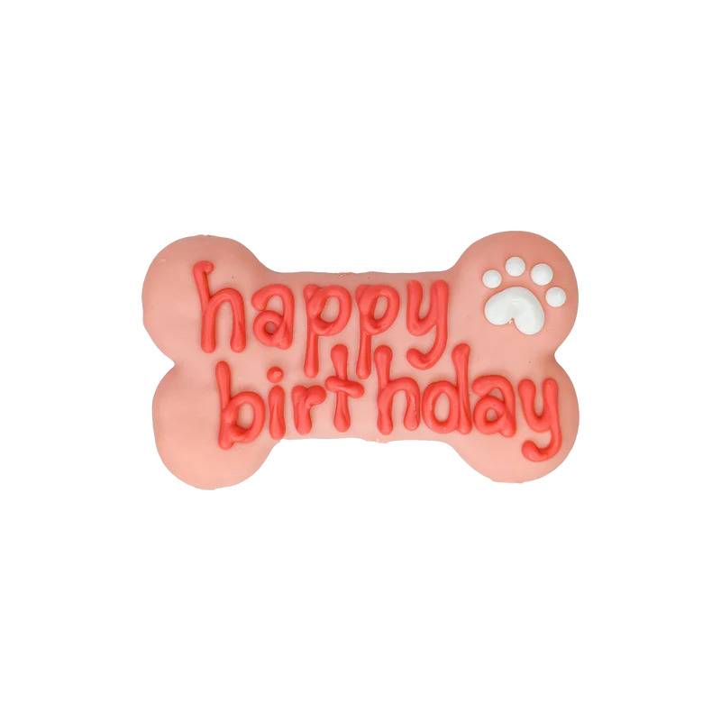 Bosco &amp; Roxy's Pink Happy Birthday Bone | Baked Cookie (6&quot;)